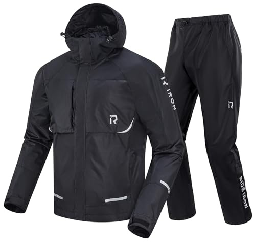 RIDEIRON Combinaison Moto Imperméable pour Hommes – Pantalon et Veste Imperméables, 10.000 mm Étanchéité, Respirant, Réfléchissant, Léger et Compact, Protection Idéale pour Moto et Vélo