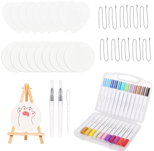 Katslyn 54PCS Magic Puffy Paint,Magic 3D Foam Texture Painting Kit,for Handmade,Art Supplies include 24 Colored Pens,16 Canvas Sponges,1 Mini Easel,2 Water Brushes,10 Chains and 1 Dropper