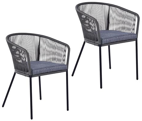 ESTEXO Lounge Stuhl Gartenstuhl 2er Set Gartensessel Rope Loungesessel Outdoor Sessel (Grau)