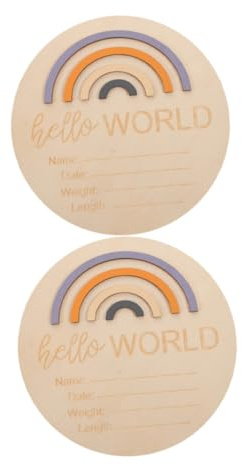 CONGARTENO 2pcs Months Signs Monthly Signs Growth Cards Rainbow Pattern Wooden Discs for Shower Decorations Birth Announcement for Newborn Photography Props