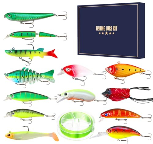 Set di esche artificiali, set completo di attrezzi da pesca, acqua salata, acqua dolce, attrezzatura per laghetti, serate in famiglia, pratico set di esche da pesca per occasioni all'aperto