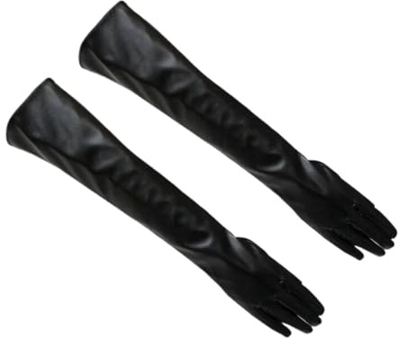 XUWEWI Läderhandskar för damer handskar för kvinnor lång armbåge kväll fest mjukt läder damer fodrad varm vinter, Svart, 40 cm