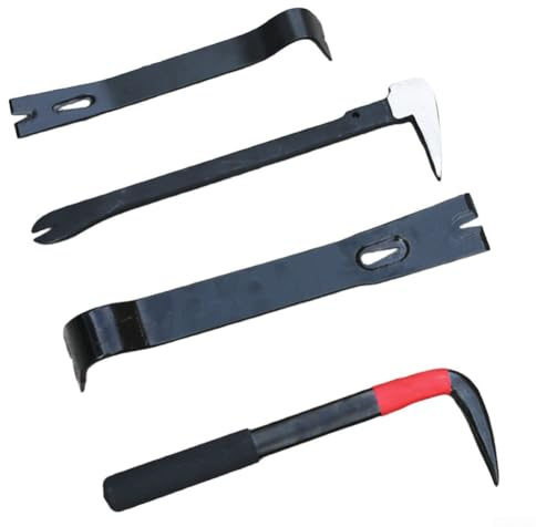 UrbanHui Juego de 4 palancas de acero al manganeso 45, extractor de clavos y palanca plana para decoración del hogar, carpintería, 9 pulgadas, 10 pulgadas, 15 pulgadas, color negro