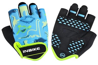 INBIKE Cycling Gloves for Kids, Anti-Slip Padded Bicycle Gloves for Boy Girl Age 5-12, Half Finger Gloves for Motorcycle Dirt Bike MTB