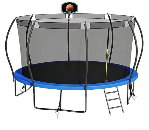 Trampolino Sportivo Da Esterno, Trampolini Elastici con Rete Di Sicurezza e Scala, Attrezzatura per Rimbalzo Ricreativa Resistente per Esercizi E Fitness(Blue,8ft)