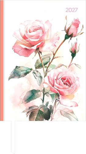 Buchkalender Style Roses 2027: Taschenkalender A5 (14,5x21 cm) - Tagesplaner mit Zeiteinteilung, Leseband, Notizbereich & Monatsübersicht, für Beruf, Schule & Alltag