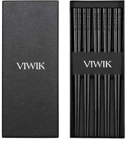 VIWIK 5 Pairs Premium Reusable Chopsticks, Anti-Slip Fiberglass Chop Sticks, Food-Grade Dishwasher Safe Heat-Resistant Durable Utensils for Sushi Japanese Korean Chopstick Gift Set 9.5 Inch