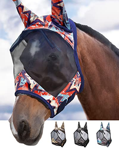 Harrison Howard CareMaster Masque Anti-Mouches Standard avec Oreilles Protection UV pour Chevaux Graffiti Abstrait Taille M