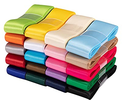 UnionJoy Ruban de satin de soie double face de 2,5 cm de couleur unie, rubans pour travaux manuels, nœuds pour cheveux, emballage cadeau, décoration de fête de mariage, 20 couleurs de 1,8 m chacune,