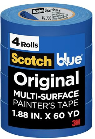 ScotchBlue Original Multi-Surface Painter's Tape, 1.88 Inches x 60 Yards, 4 Rolls, Blue, Paint Tape Protects Surfaces and Removes Easily, Multi-Surface Painting Tape for Indoor and Outdoor Use