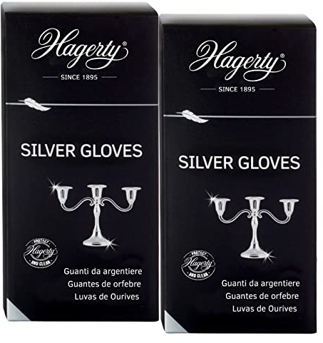 Hagerty Silver Gloves Guantes impregnados en seco para la limpieza de plata con protección contra el óxido 2 pares Guantes de pulir de algodón Prácticos guantes para limpiar plata y metal plateado