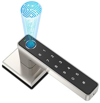 TenixLox Fingerprint Door Handle Lock, Biometric Door Lock with Handle Keypad Code and Key*2, Suitable for Home Hotel Office Apartment