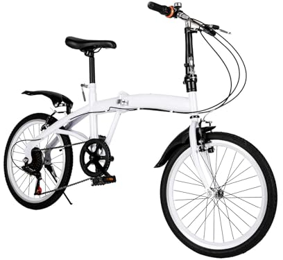 20 Zoll Erwachsene Faltrad,Klappfahrrad 6-Gang Doppel-V-Bremse Fahrrad Klapprad, Camping City Bike-Weiß Geeignet für Kinder Erwachsene Autobahnen Berge Outdoor Radfahren Pendeln