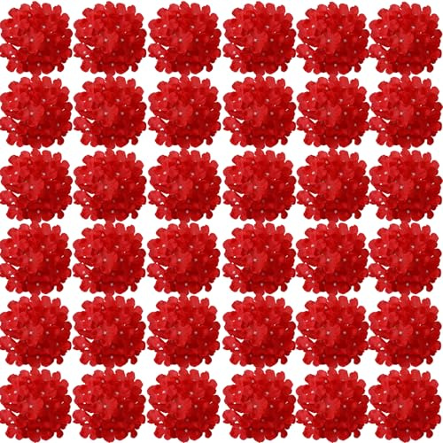 FagusHome 35 st huvuden hortensia blomma 18 cm konstgjorda blommor med stjälkar falska hortensior blommor för dekoration (röd)