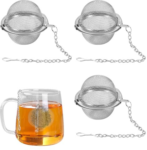 3-Piece Stainless Steel Mesh Tea Ball Strainers - Tea Infuser Balls with Extended Chain Hook