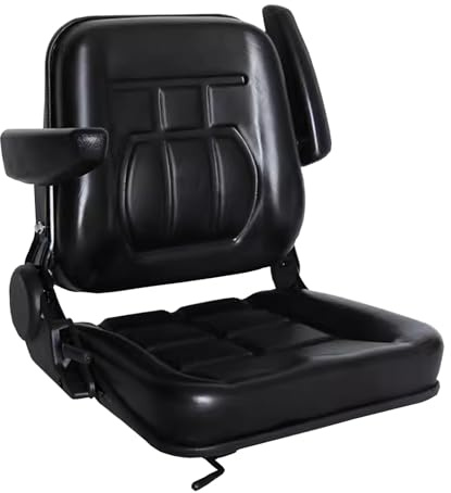 Universale Sedile Trattore, Nero Sedile Carrello Elevatore con Schienale Regolabile, Impermeabile Sedile Muletto con Binari Orizzontalmente y Braccioli, per Carrelli Levatori Escavatori