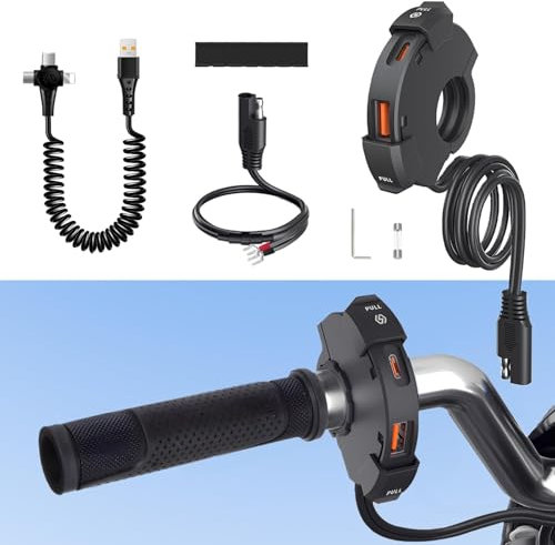 Heart Horse Cargador USB Moto Impermeable, 12V/24V Toma USB Moto Manillar, Toma de Cargador de Motocicleta con QC3.0 18W USB y 30W PD Type-C, Cargadors Bateria Accesorios para Motos, Scooters, ATVs
