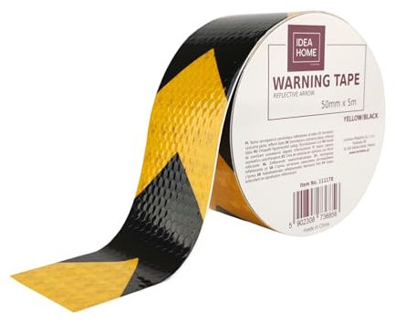 IDEA HOME Cinta de Marcado Autoadhesiva 50 mm x 5 m – Cinta de Advertencia con Rayas Reflectantes y Flechas – Marcaje de Suelo y Seguridad en Amarillo/Negro