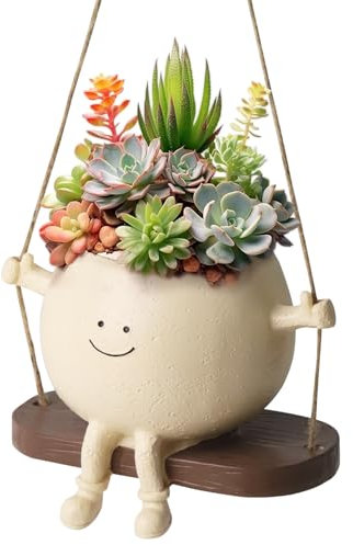 ZDNT Vaso da fiori da appendere con faccia a dondolo, vasi sospesi per piante, vaso da fiori con viso, divertente decorazione da appendere, vaso con testa sospesa, vaso in resina, testa