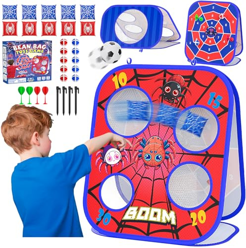 Spider Bean Bag Toss Game, 3-in-1 Cornhole Board Outdoor Toys for Kids, Family Party Activity Toddler Yard Backyard Beach Lawn Party Camping Game Toys for 3 4 5 6 7 8 Year Old Boys Girls Birthday Gift