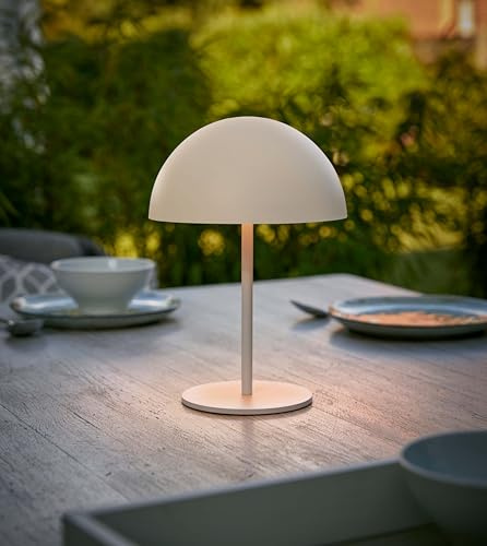 Northpoint Lámpara de mesa LED de metal con batería, en forma de seta, 28 cm de alto, interruptor táctil, pantalla exterior, lámpara de terraza, color beige