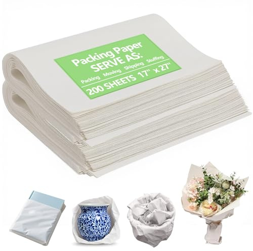 MAXTBEE Packing Paper Sheets for Moving, 200 Sheets Heavy-Duty & Durable Newsprint Paper, 17 × 27 Large Paper Packing Sheets for Wrapping Fragiles, Dishes & Furniture, 6 Lbs