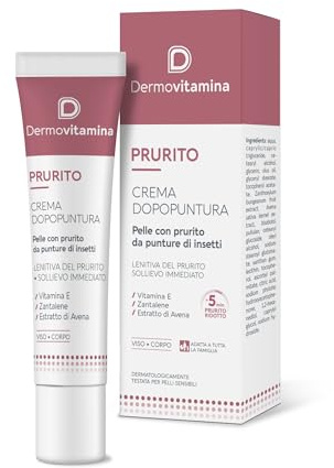 Dermovitamina Prurito Crema Dopopuntura – Lenitiva Immediata per Punture di Insetti –Antizanzara – Viso e Corpo – Per Tutta la Famiglia – Dopo puntura Zanzare Bambini – 15 ml