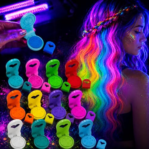 BZURTER Tiza Pelo UV Neón 12 Colores – Fluorescente con Luz Negra, Lavable con Agua, Suave con Aroma Frutal, Festival, Carnaval, Halloween, Niños y Adultos
