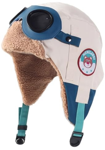 Odoukey Fleece-fodrad vintermössa för barn med öronklaffar, varm vindtät mössa för pojkar flickor 4-12 (beige)