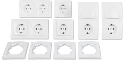 McPower Flair - Wand Steckdosen und Schalter Set I Standard I 20-teilig I 8x Steckdose 2x Wechselschalter 10x Rahmen | Aufputz Unterputz | Serie in Weiß matt