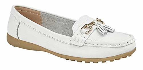 Jo & Joe Ladies Leather Loafer Shoes Plimsole Pumps Womens Flat Shoes White Size UK 6 EU 39