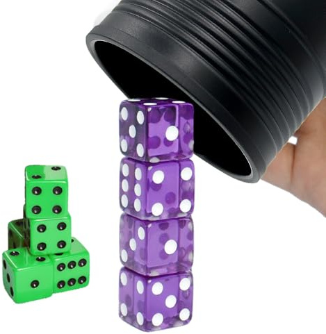 Graduation Gift Dice Stacking Cup Set with 4 Pcs 19mm Purple and 5 Pcs 18mm Green Standard 6 Sided Dices Straight Dice Cup with Storage Bag Dice Cup Shaker with Magic Tricks Instruction Black