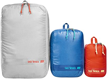 Tatonka Packwürfel Stuffsack Zip Set 3 - Ultraleichtes und platzsparendes Packtaschen-Set mit Reißverschluss - 3 Taschen in verschiedenen Größen (Grey/Blue/Black)