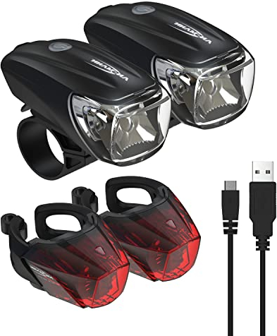 ANSMANN Fahrradlicht 2er Bundle Set StVZO zugelassen mit CREE LED, 140 m Leuchtweite 35 Lux 170 Lumen IPX4 Akkubetrieben aufladbar über USB Vorderlicht & Rücklicht