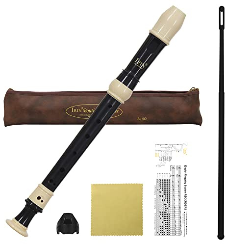 Descant Recorder Professional Detachable ABS Soprano 8 Hole Baroque Style Recorders Instrument with Thumb Rest Storage Bag Fingering Chart Classroom Wind Instruments Black