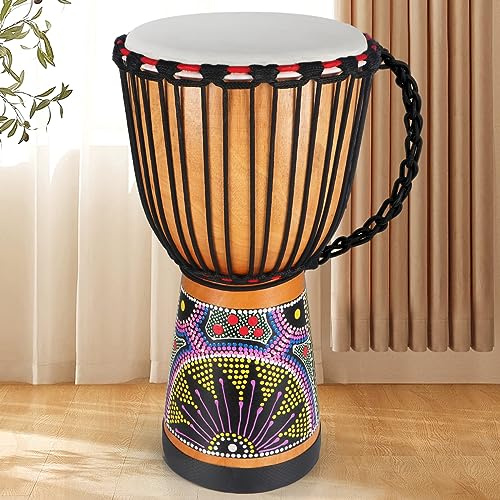 lotmusic African Djembe Drum, Standard 10'' Hand-Painted Mahogany Congo Drum, Professional Bongo Drum With Goatskin Drumhead for Adults
