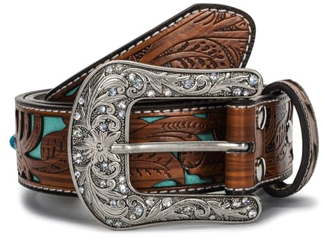 Ceinture western pour femme – Ceinture en cuir de style cowboy-cowgirl avec boucle vintage western sculptée pour jeans, pantalons, robes