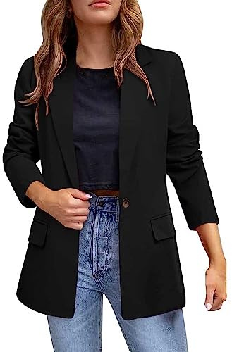 Blazer för kvinnor enfärgad revers damblazer lätt kappa enfärgad långärmad kavaj butik kontor långblazer, svart, 3XL