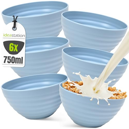 idea-station cuencos plastico 6 Piezas 750 ml - azul claro - reutilizable bowls cocina - cuenco ramen resistente