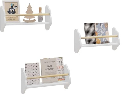 WOLTU Estanterias de Pared para Libros Infantiles, Juego de 3 Estantes Montados en Pared, Encantadora Forma Nube, Librerias Montessori para Habitación Infantil y Jardin Infancia, Blanco