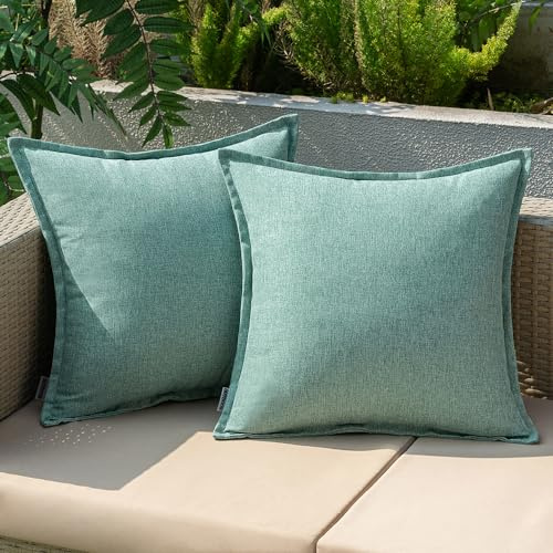 EMEMA Utomhuskudde väderbeständigt örngott vattentät soffkudde vattentät dekorativ kudde 45 x 45 cm örngott dekorativa kuddar örngott i polyester set om 2 för trädgård soffa vardagsrum säng cyan