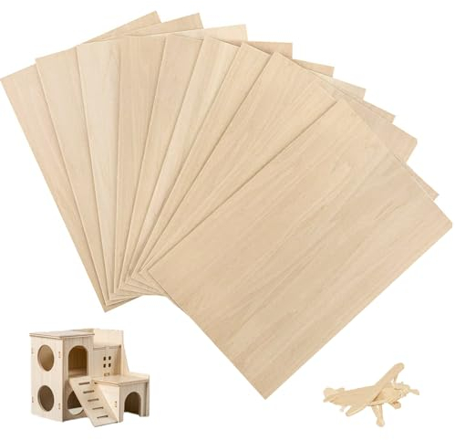 Balsa Wood Sheets - 10Pcs Plywood Sheets Unfinished Blank Thin Wooden Board Sheets, 300X200MM Basswood Sheets Craft Wood for DIY Woodcraft, Painting, Engraved, Model Making, Pyrography, Wood Burning
