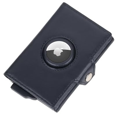 Troika Card case with Recess for Apple AirTag® – Mens Smart Wallet – Card Compartment Suitable for up to 7 Cards with Sliding Mechanism – Key Compartment – banknote Compartment – Leather – Black