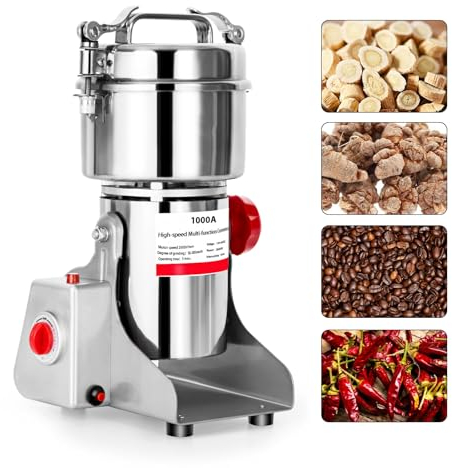 WXFKLDJ Macinacereali Elettrico 1000G Macinaspezie Commerciale per Cereali 3000W Polverizzatore in Acciaio Inossidabile 35000RPM Macinazione Ad Alta velocità con Macinatore Timer per Erbe Noci caffè