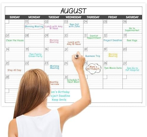 Large Dry Erase Calendar for Wall - Undated 1 Month Big Wall Calendar, 40 x 30, Erasable & Reusable Laminated Calendar Max with 8 Round Stickers, Great Layout Wall Calendar Dry Erase for Home, Office and School