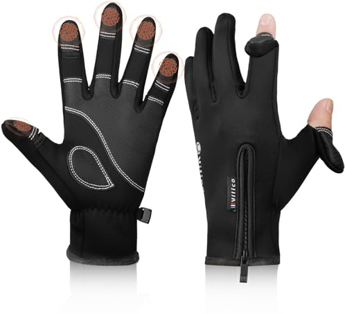 flintronic 1 Paio Guanti Ciclismo, Guanti Caldi Antivento e Impermeabili con Protezione per le Dita, Guanti Touch Screen Senza Dita, per Corsa, Ciclismo, Arrampicata(L)