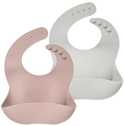 Moonkie Silikon Lätzchen Baby 2er-Set, BPA-frei Abwaschbar Baby Lätzchen Wasserdicht Weich Langlebig Verstellbare Silikon Lätzchen für Babys und Kleinkinder (Splitterwolke/Schattengrau)