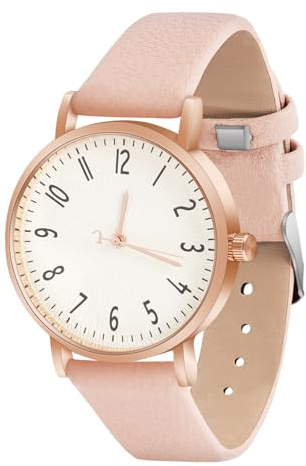 OFFCUP Damenuhr, Damen Analog Quarz Uhr mit Leder Armband, Uhren Damen Einfache Business Klassische Armbanduhr Lässig Quarzuhr Kleideruhr, 3 Zeiger -Rosa