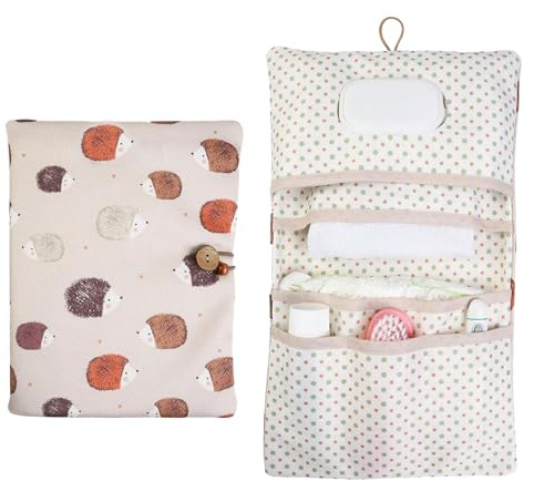 LAINIKE Bolsa de pañales organizador y neceser de cosméticos, 2 en 1, bolsa de pañales pequeña, organizador de pañales para mamá y viajes (erizos)