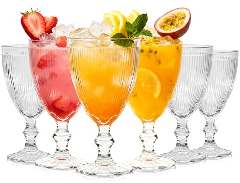 TOLASTO Weingläser im Vintage-Stil, 6er-Set, 220 ml, Kelch, Trinkglas, Wasserglas, Longdrinkgläser, Cocktail Gläser, Glas, Glaskelche, romantisches Hochzeitsglas-Set